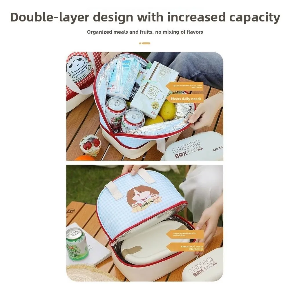 

Двухслойная сумка для обеда с героями мультфильмов, сумка для пикника большой вместимости, герметичная легкая изолированная сумка-тоут