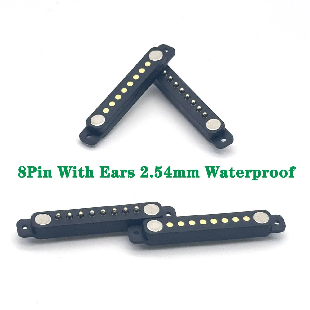 1Pair 8Pin With Ears Waterproof Spacing 2.54mm Magnetic Pogo Pin Connector Pogopin Male Female Spring Loaded DC Power Socket