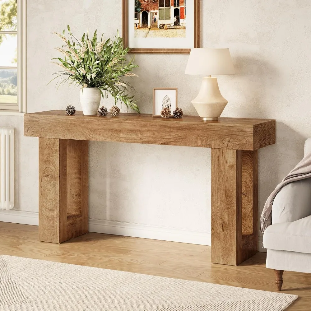 Little Tree 63 Inches Long Console Table For Entryway, Sofa Table Behind Couch, Wooden Entry Table Foyer Hallway Table, Industri
