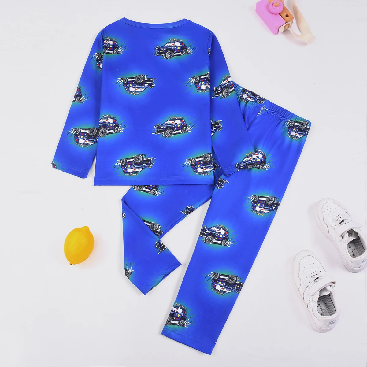 Milk Silk Cartoon Mountain Car Boy Long-Sleeved and Long Pants Pajama Set, Suitable for Boys Aged 3 to 8