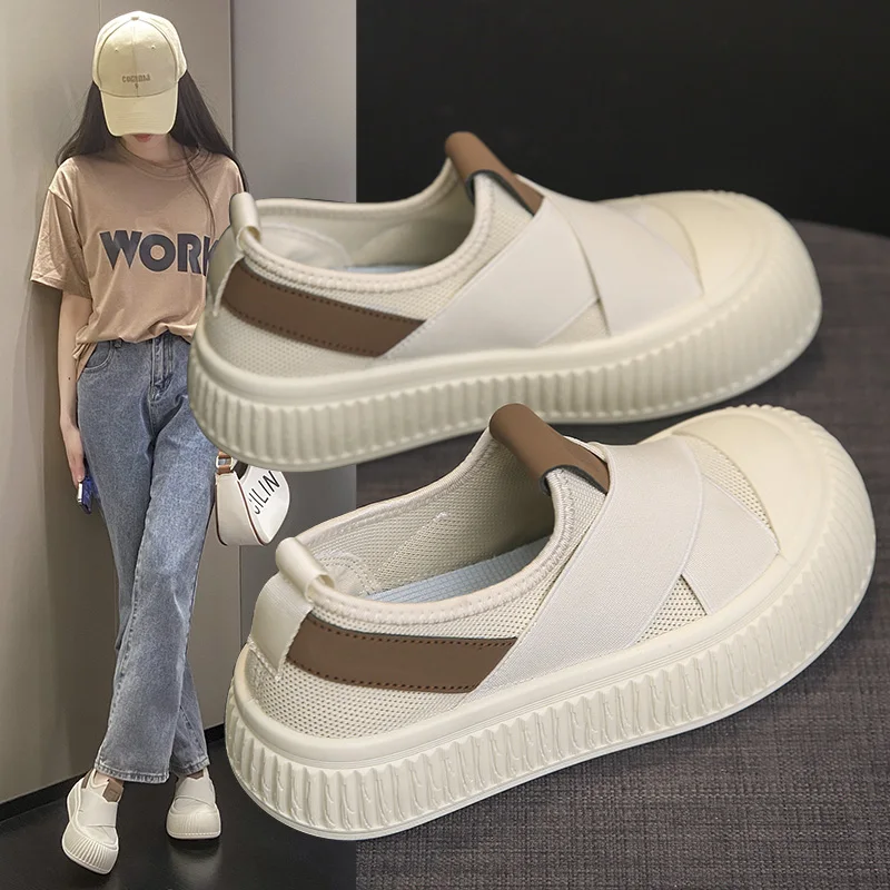 2024 fashion foreign style board shoes new set foot round head fashion casual breathable rubber non-slip Korean women's shoes