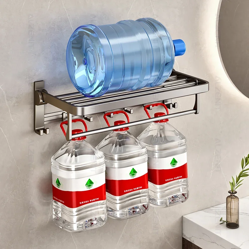 Imagem -03 - Espaço de Alumínio Toalheiro 4060cm Arma Cinza Titular Gancho Móvel Montagem na Parede Prateleira Chuveiro Ferroviário Cabide com Barra Acessórios do Banheiro