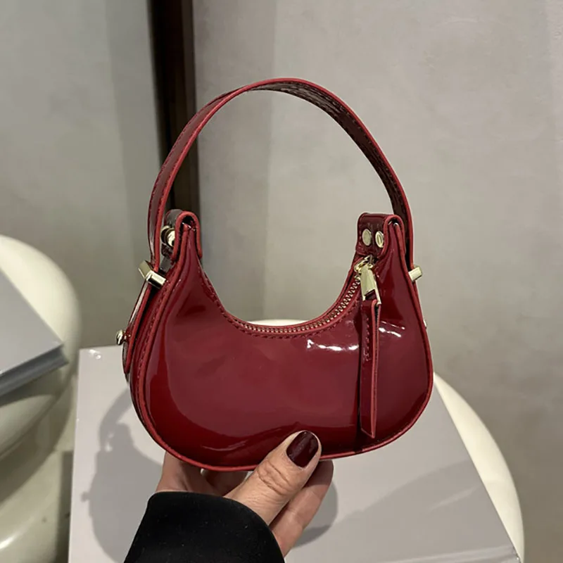 

Lacquer Leather Mini Handbags Women Trendy Red Casual Crossbody Bags Simple Lipstick Key Pouch 2025 New Children's Coin Purse