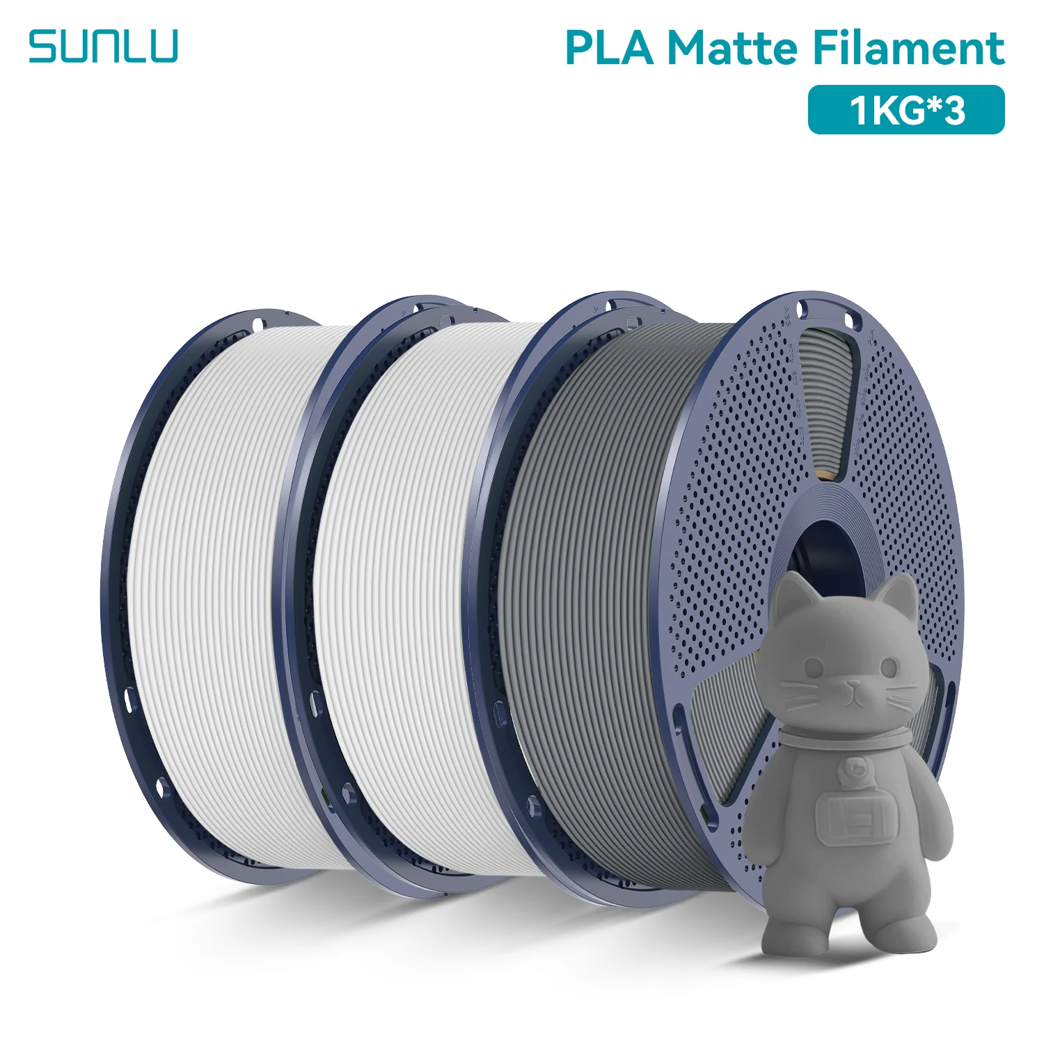 SUNLU 3 kg PLA Mattes 3D-Drucker-Filament, 1,75 mm, 1000 g Spule (2,2 lbs), ordentlich angeordnet, kein Knoten-Filament, passend für die meisten FDM-Drucker