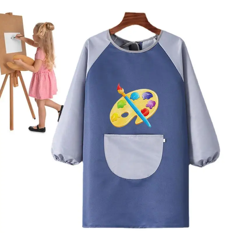 Kids Aprons For Painting Long Sleeve Art Aprons Polyester Adjustable Comfortable Waterproof Kids Smocks With Big Pocket For