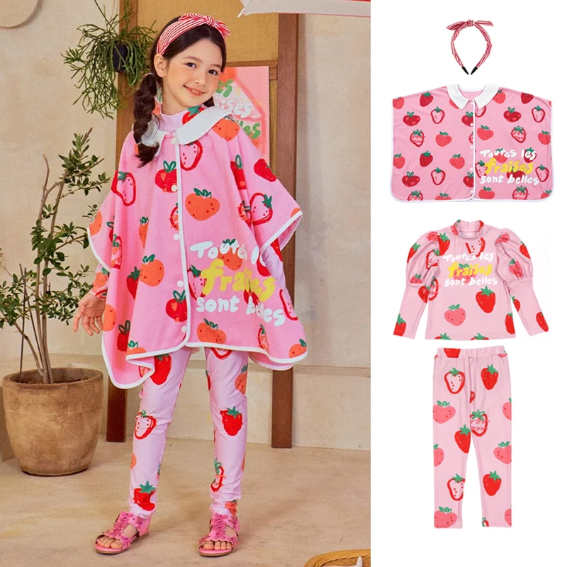 

Korean Kids Clothes 2025 New Summer Baby Girls Cartoon Printed Swimsuit Chidren's Waterproof Beachwear Clothings Presale