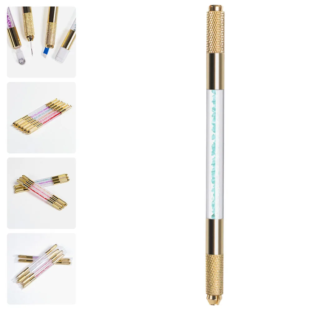 مقبض كريستال مزدوج الرأس حجر الراين Microblading القلم الدائم الوشم إبرة حامل قلم التجميل الاستخدام المهني