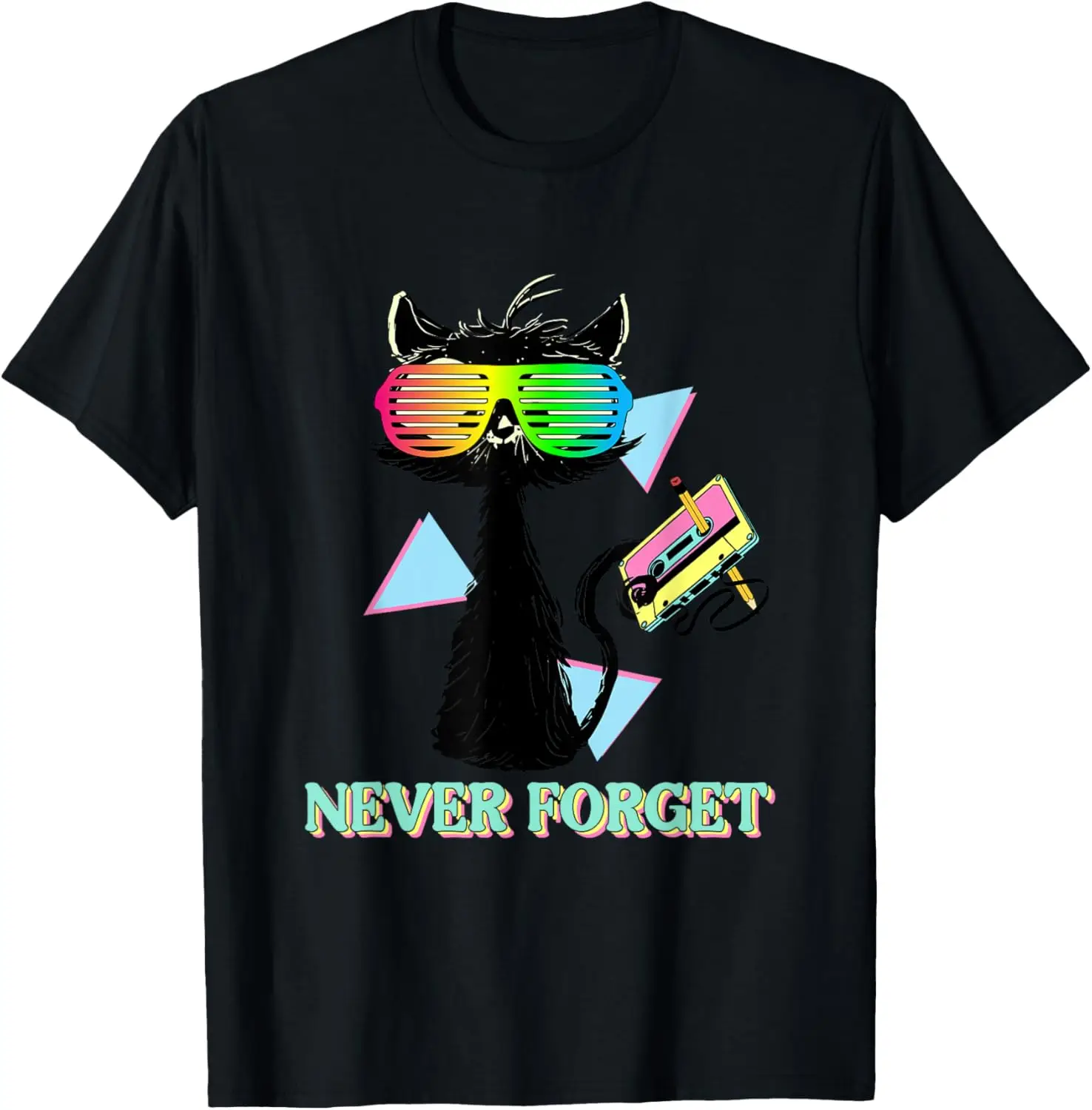 Never Forget cat with music cassette pencil 90s kitten T-Shirt