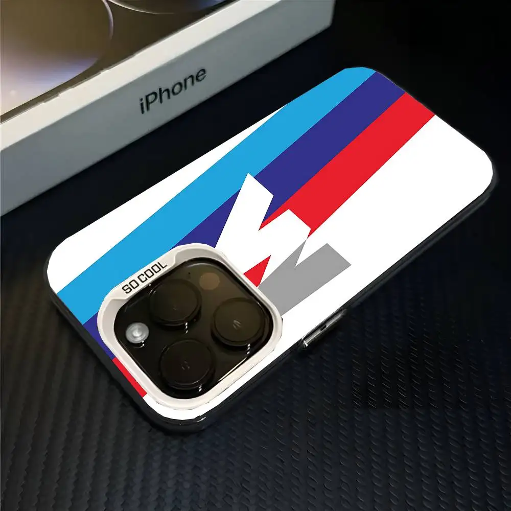 حافظة هاتف أنيقة بحروف M مخططة باللونين الأحمر والأزرق لهاتف آيفون 17 16 15 14 13 12 11 Pro Max Plus غطاء خلفي فضي مقاوم للصدمات #4