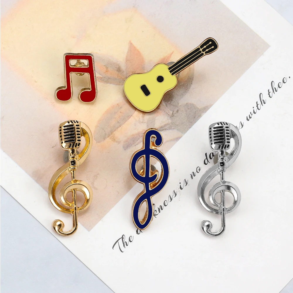 Fashion Musical Note Metal Enamel Pin Guitar Microphone Brooches Badge for Men Women Clothing Lapel Pins Creative Jewelry Gifts