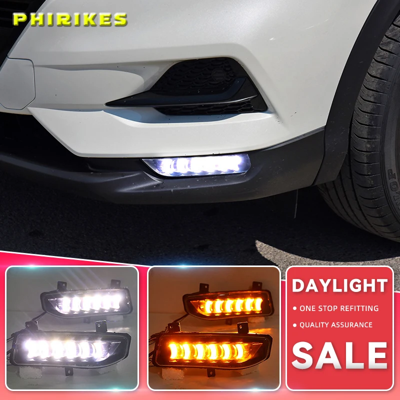 2PCS LED Daytime Running Light For Nissan Qashqai 2019 2020 Dynamic Turn Yellow Signal Car DRL 12V LED Fog Lamp