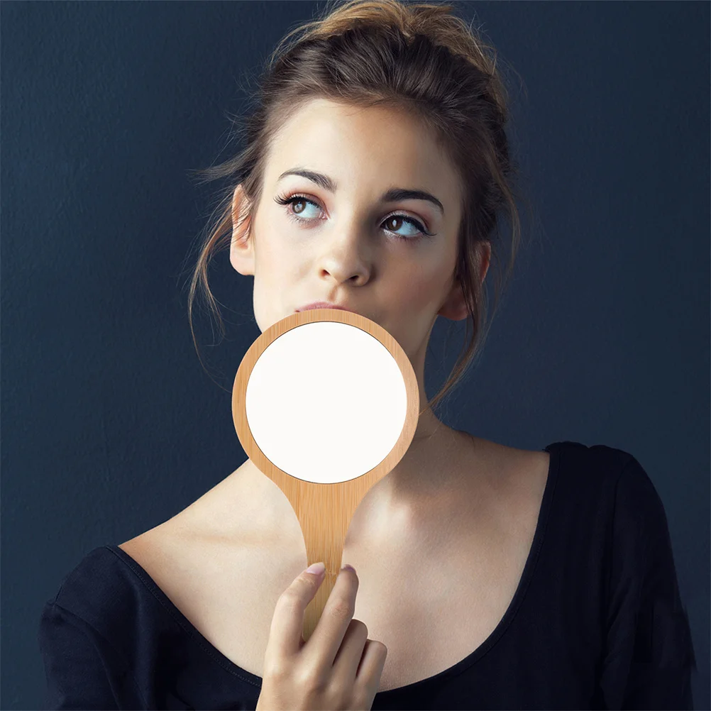 مرآة مكياج من الخيزران صغيرة محمولة للنساء، سطح زجاجي خفيف الوزن، انعكاس واضح، سفر العناية الشخصية #4