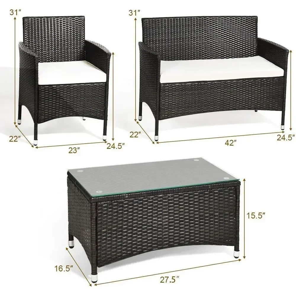 8-Piece Rattan Patio Furniture Set with Cushions, Outdoor Sofa Table for Garden, Lawn, Balcony, Backyard, Tempered Glass Coffee