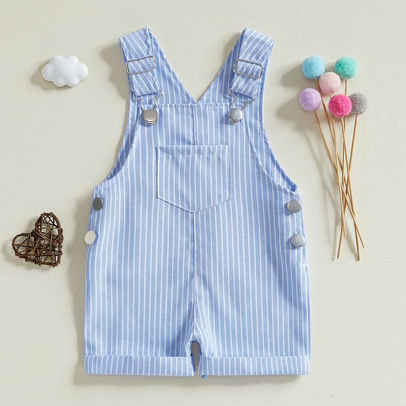 Adorable Infant Romper Striped Sleeveless Jumpsuit with Adjustable Suspenders for Baby Boys and Girls