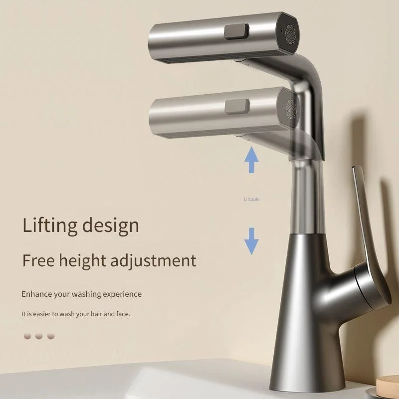 Simple Hot and Cold Water Bathroom Faucet Basin Pull-up Lift Flying Rain Shampoo Washbasin Household