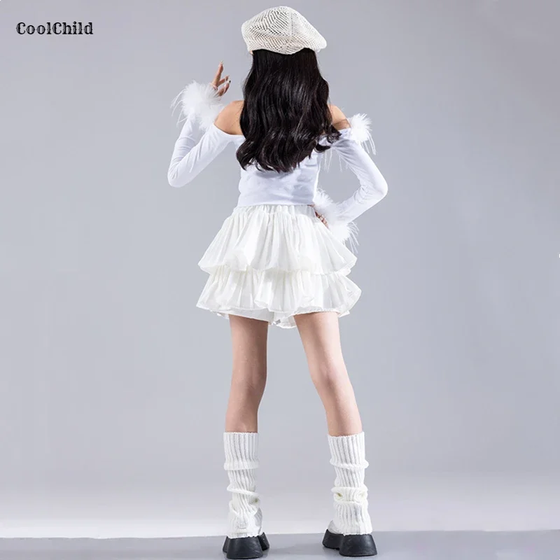 Girls Hip Hop Crop Top Cargo Pants Children K-pop Jazz Dance Skirts Kids Winter Streetwear Costume Princess Elegant Clothes Sets