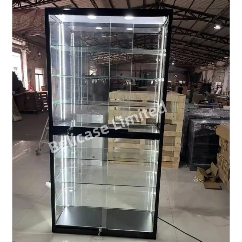 custom.Multipurpose full glass showcase display cases for smoke shop locking glass counter