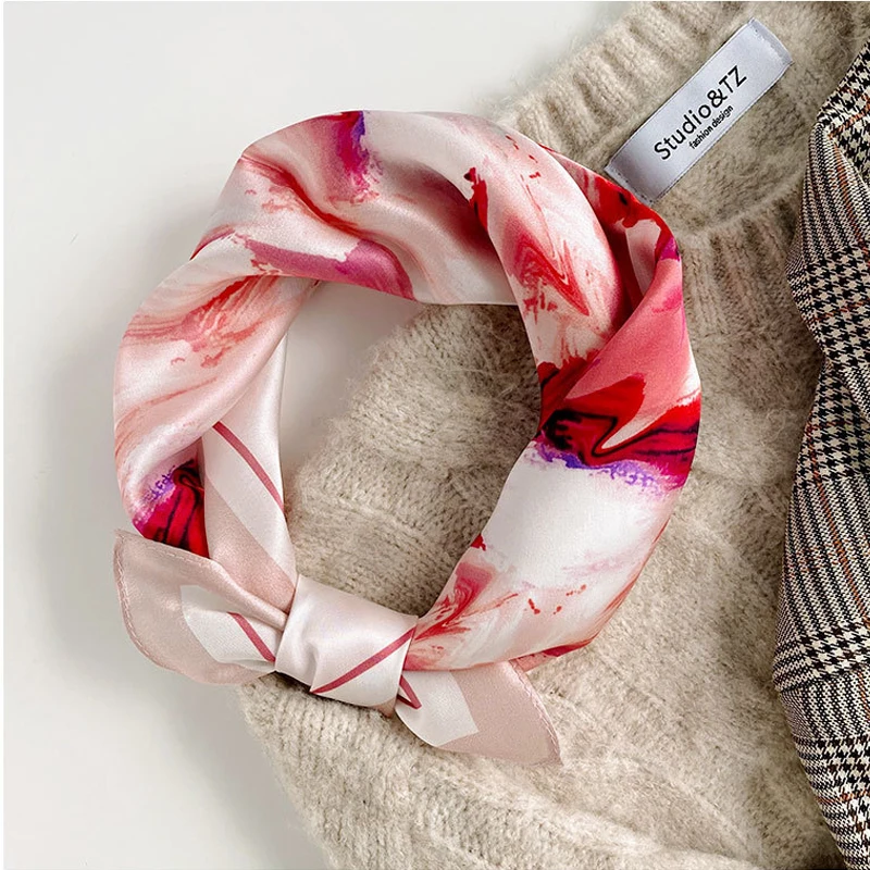 

2025 NEW Top Bright Color Flowers 100% Real Silk Scarf For Women Mulberry Silk 53CM Small Square Ladies Scarves Hair Neck Scarf