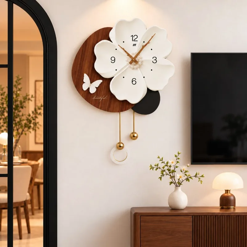 Retro Wall Clocks Branch-shaped Pointer Wall Clock Flower Creativity Simplicity Pendulum Quartz Clocks Living Room Home Decor