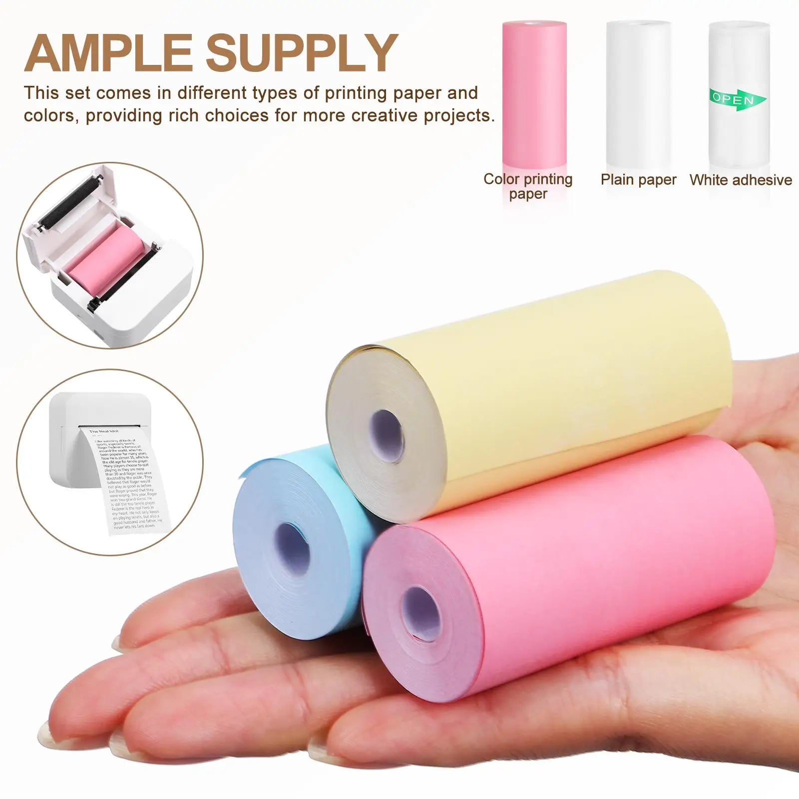 13 Rolls 57x25mm Thermal Paper Printer Mini Photo Sticker Clear Printing Colored Adhesive Supply Versatile Use