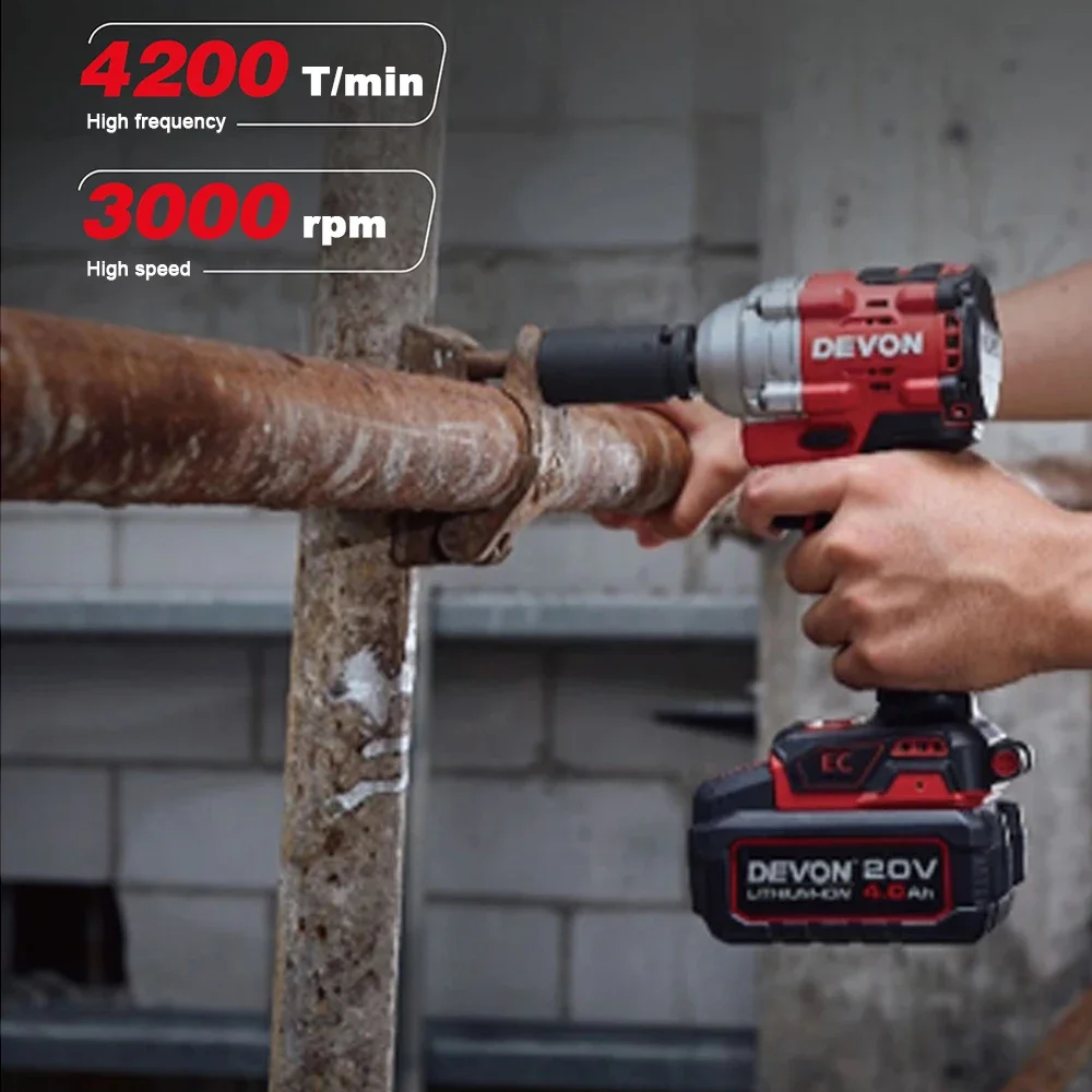 DEVON Cordless Impact Wrench Brushless Motor 5760 20v Max400Nm Torque Adjustable 3000rpm 4200ipm Universal Flex Battery Platform