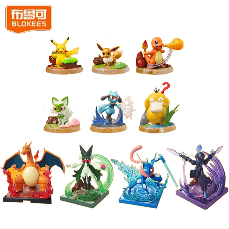 

New Blokees Blockman Original Pokemon Pikachu Psyduck Charizard Greninja Assembly Anime Figures Collectible Model Toy Gifts