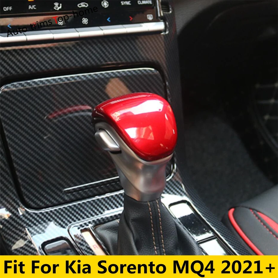 

Red / Carbon Fiber Look Car Gear Lever Head Shift Knob Decoration Cover Trim For Kia Sorento MQ4 2021 2022 Interior Accessories