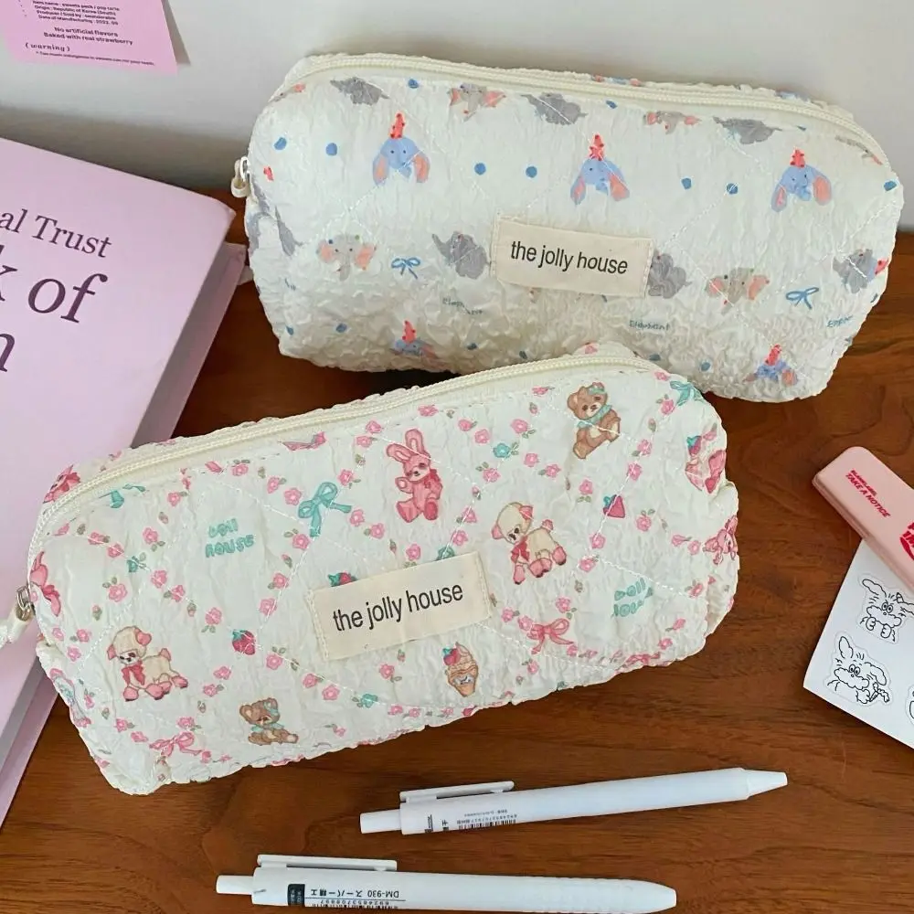 Cartoon Animal Pattern Pen Bag Large Capacity Zipper Design Stationery Bag Portable Pencil Case School Office