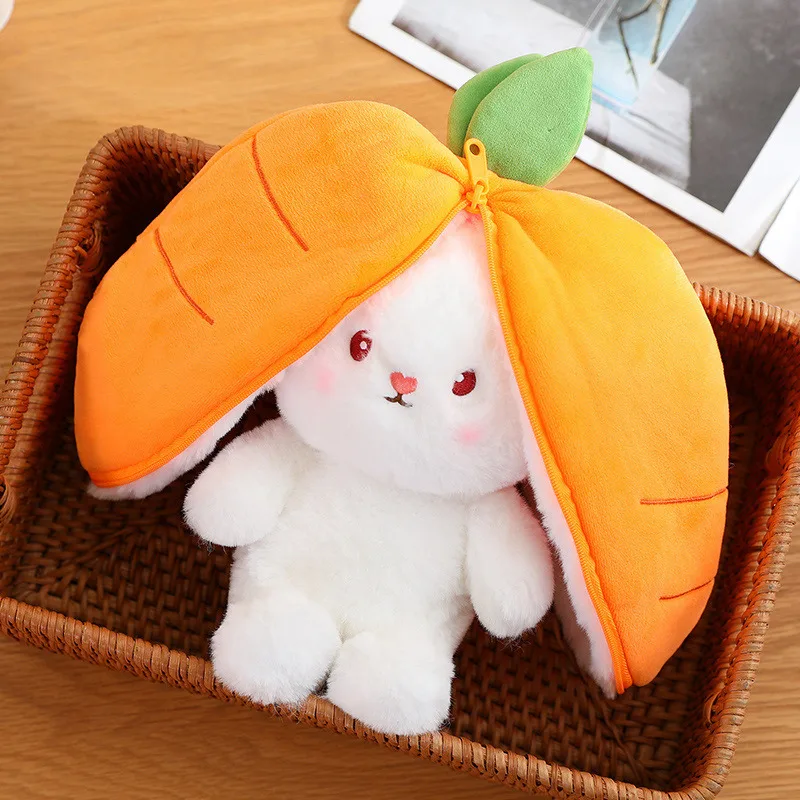 Kawaii Fruit Transfigured Bunny Plush Toy Cute Carrot Strawberry Turn Into Rabbit Plush Toy Kids Birthday Christmas Gift