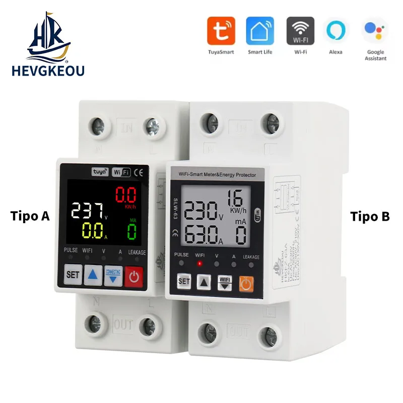 Protector de Fuga a Tierra WiFi TUYA 63A |   Interruptor de Relé Inteligente de Sobretensión/Baja Tensión con Medidor de Energía kWh para Hogar e Industria