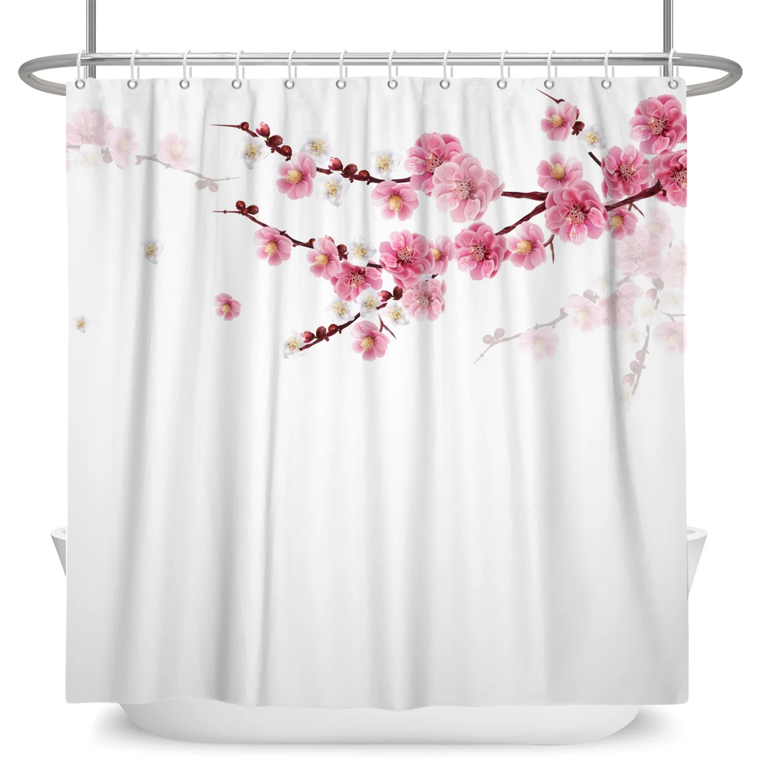 Cortinas de ducha de flores rosas, juego de decoración de baño de tela de poliéster Simple y moderno con ganchos