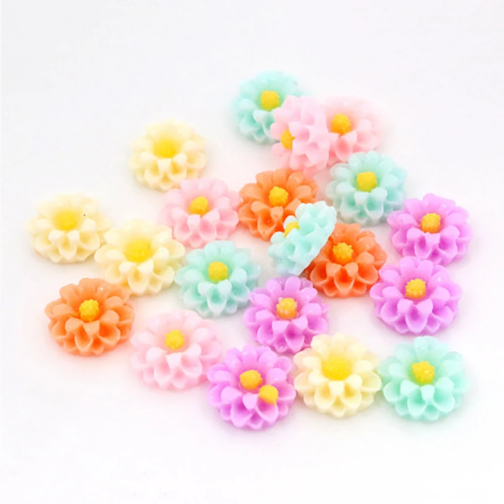 New Fashion 10mm 40pcs Mix Colors Flower Style Flat back Resin Cabochons For Bracelet Earrings accessories 