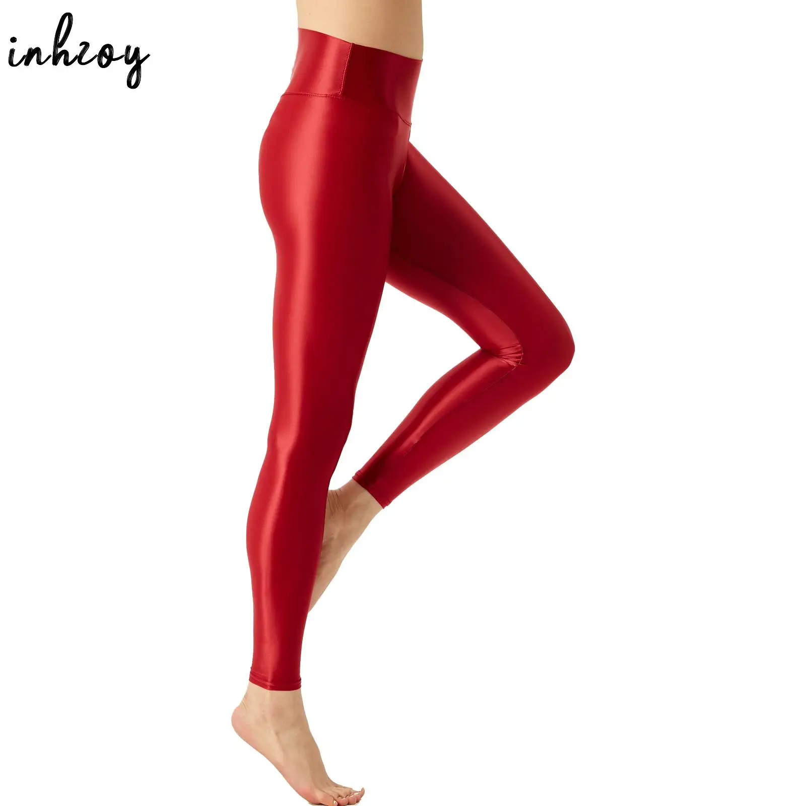 

Womens High Waist Stretchy Leggings for Yoga Pilates Workout Body-Building Exercises Gym Girls Solid Color Glossy Athletic Pants