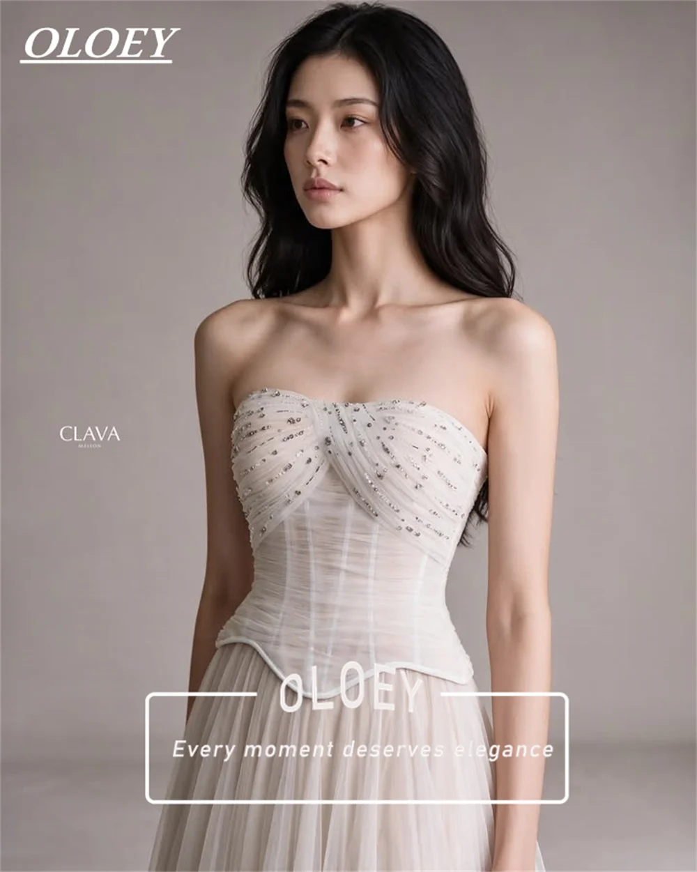 OLOEY Elegant Ivory Strapless Beaded Tulle Wedding Dress With Scarf Floor Length A Line Formal Bridal Gown Corset Customized