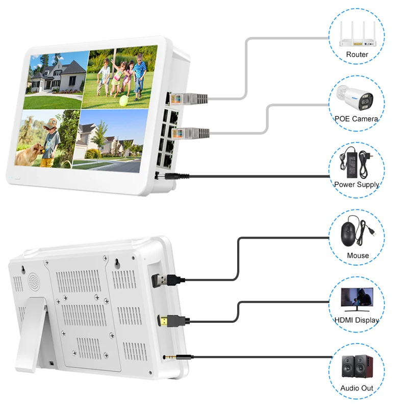 Imagem -06 - Poe Nvr 4k 8mp Gravador de Vídeo em Rede com Tela Lcd de 12 Polegada para 8mp 5mp Cctv Poe Câmera Sistema Segurança Onvif Icsee App 10ch