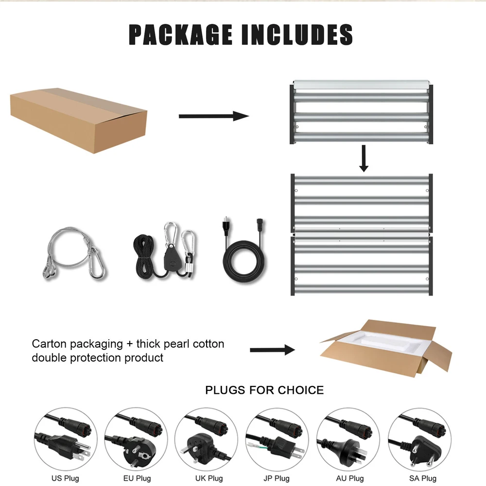 1.8m/2.4m LED Grow light Bar Set High Power 1000W/1200W/1500W Full Spectrum Samsung LM301B For Plants Greenhouse 8x4ft coverage