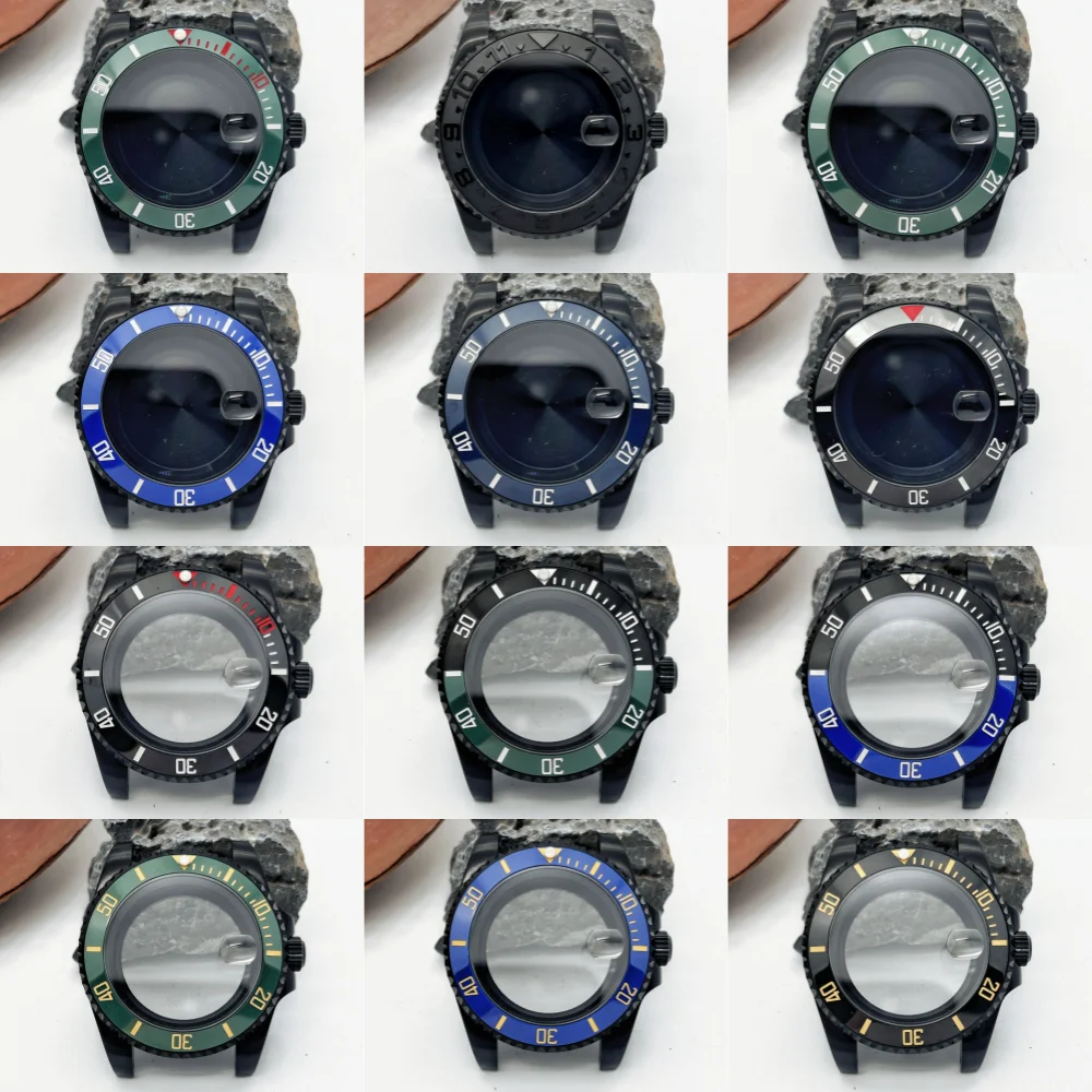 40mm caixa de relógio de mergulho masculino moldura de vidro de safira para seiko gmt submarino nh35 nh36 nh38 nh34 nh70 nh72 movimento 28.5-30.5mm dial