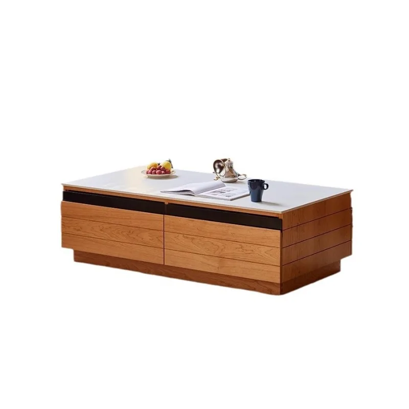 

Living room solid wood floor coffee table large size cherry wood Japanese home rock slab table locker modern simple table