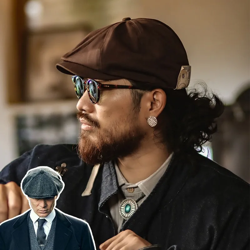 Vintage British Newsboy Cap for Men Solid Color Short Brim Baker Boy Hat Casual Adjustable Breathable Eight Panel Painter Hat