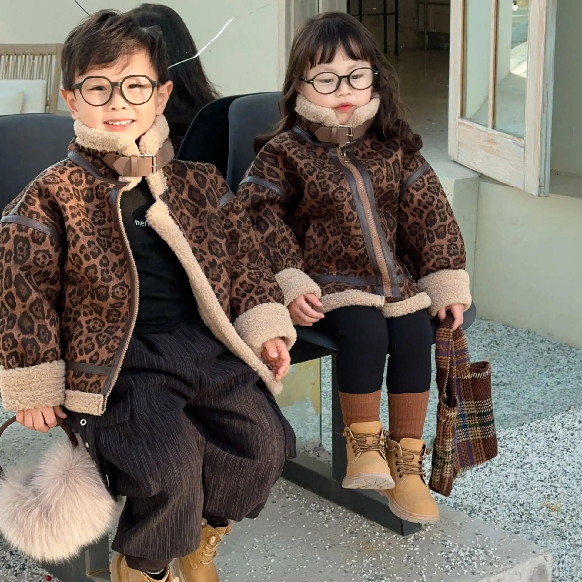 

Children's Stylish Leather Collection For Boys And Girls, Fashionable And Handsome Leopard Print Loose Jacket Jacket