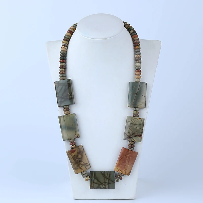 

Natural Stone Multi-Color Picasso Jasper Fashion Necklace Accessories,35x25x8mm,9x4mm,50cm,140g