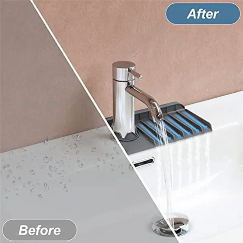 A76I-Kitchen Sink Splash Guard Sink Draining Pad Behind Faucet Kitchen Sink Accessories Gray