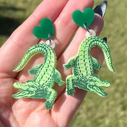 Vivid Adorable Heart Acrylic Crocodile Dangle Earrings for Women Creative Animal Drop Earring Statement