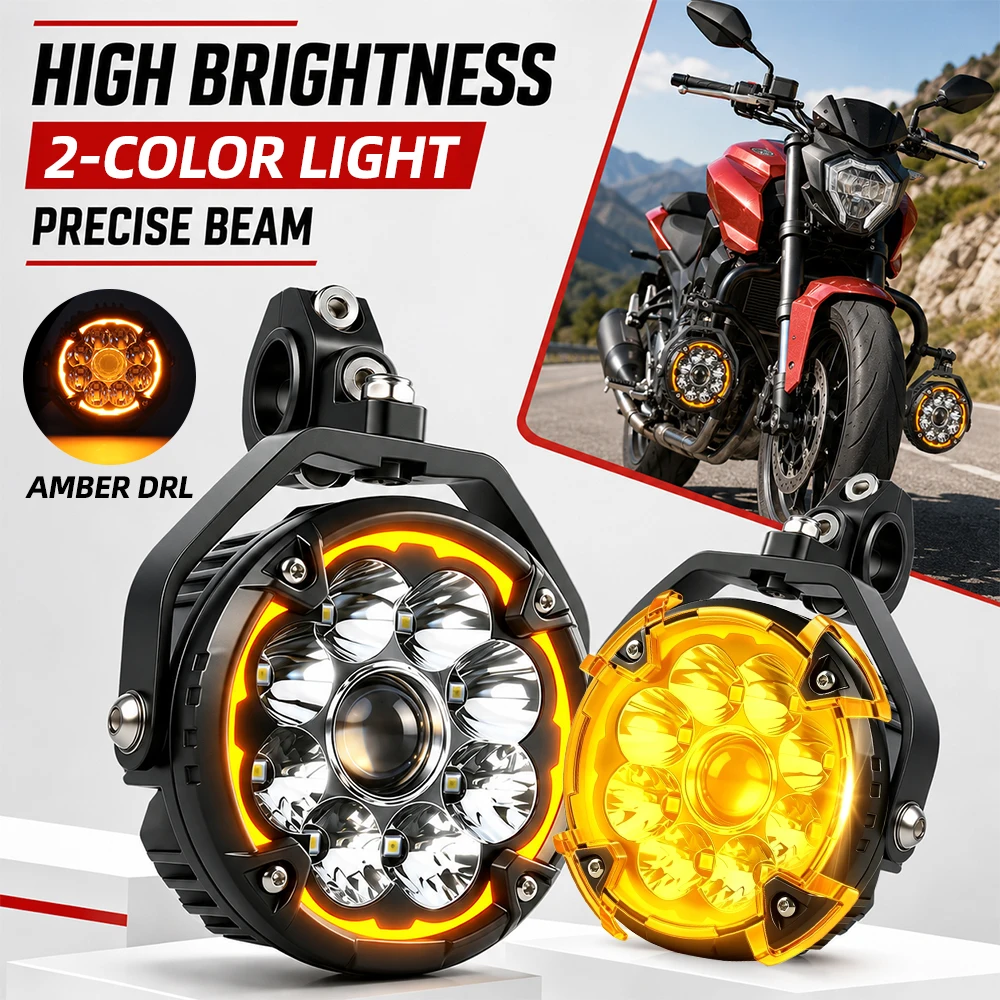 UNISHINE 6" LED Motorradlicht 6500K Arbeitslampe Fern-/Abblendlicht Amber Angel Eyes DRL IP68 Für BMW R1250GS UTV ATV Motorrad Offroad-Nutzung 12V 24V