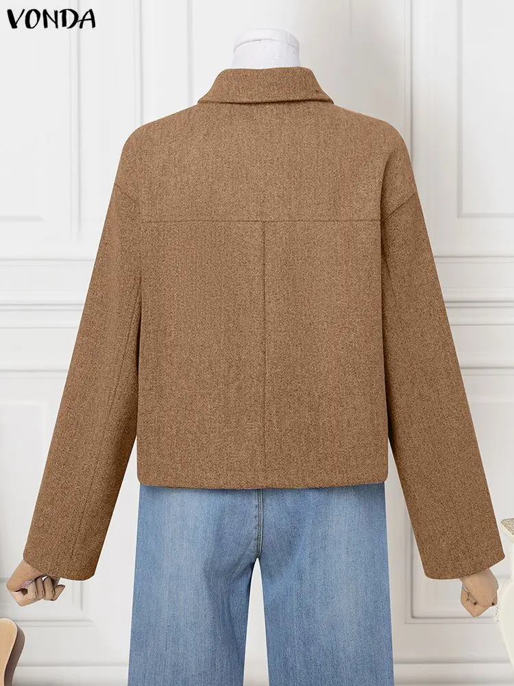 プラスサイズ 5XL VONDA 冬の女性のジャケット長袖ラペルストリートコート秋のファッションポケット固体ジッパーカジュアルアウターコート