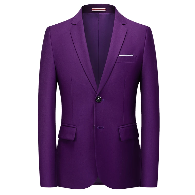 

Мужской пиджак больших размеров, фиолетовый, модный, городской, повседневный, с длинным рукавом, деловой, однобортный, кэжуал