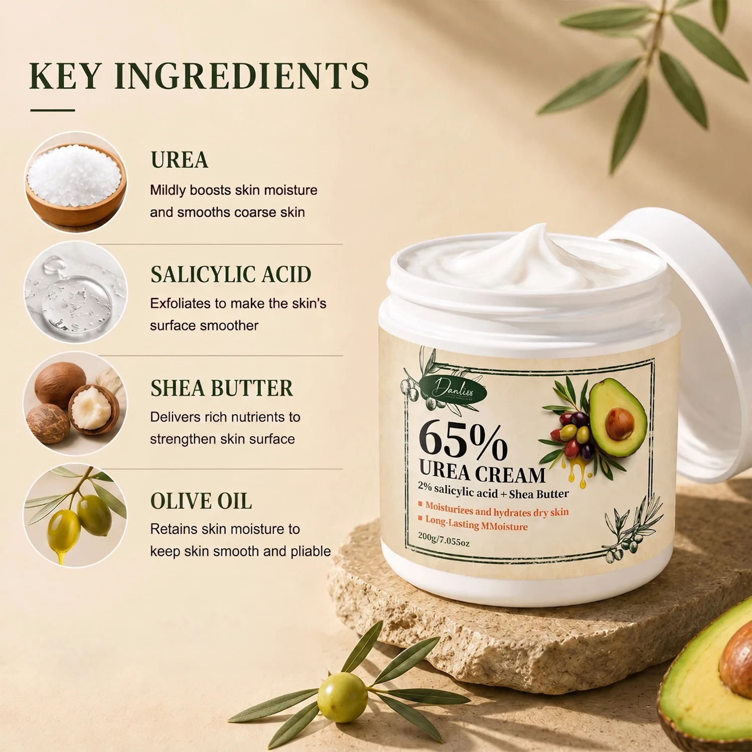 65% Urea Cream 200g – Intensive Foot & Body Moisturizer with 2% Salicylic Acid, Shea Butter, Olive Oil & Avocado.