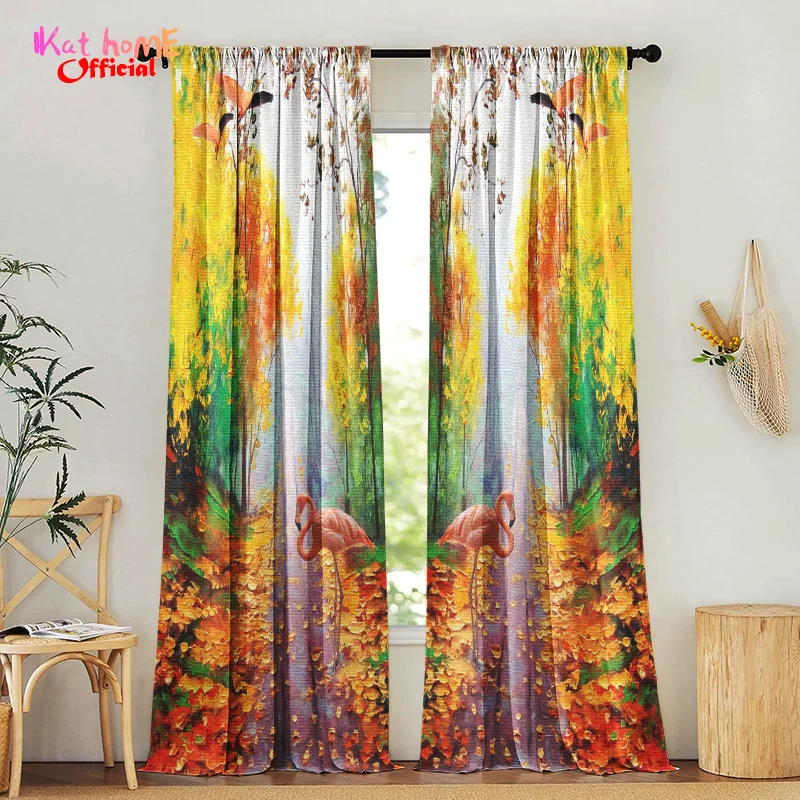 

Enchanting Flamingo Forest Window Blackout Curtains For Bedroom Living Room Kitchen Door Curtain Elegant Art Home Decoration