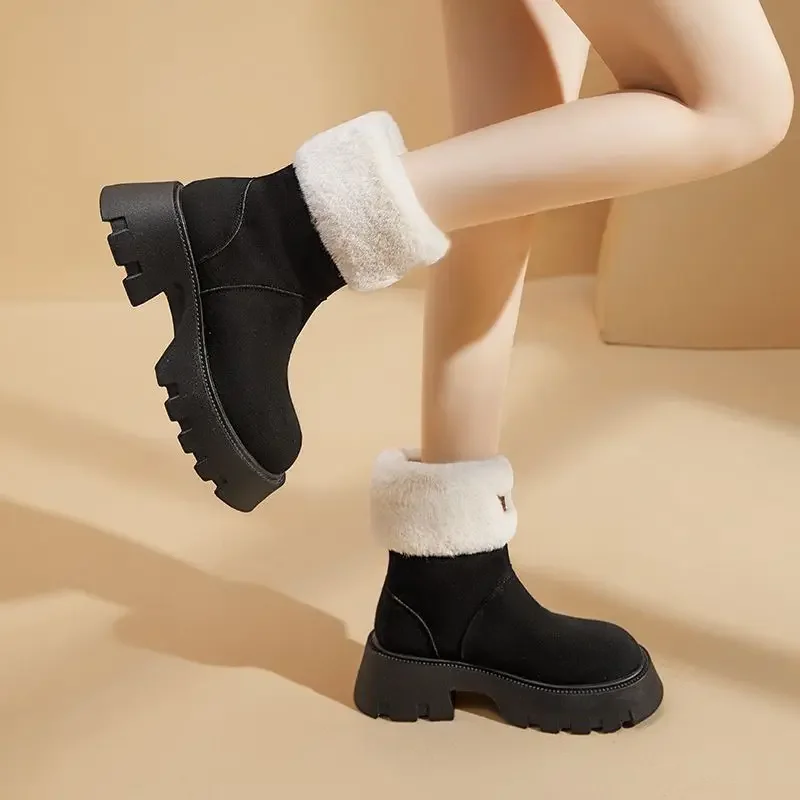 Half High Plus Warm on Slip Ladies Shoes Mid Calf Women's Snow Boots Pu Hot 39 Chic and Elegant Demi-season Spring 2024 Quality