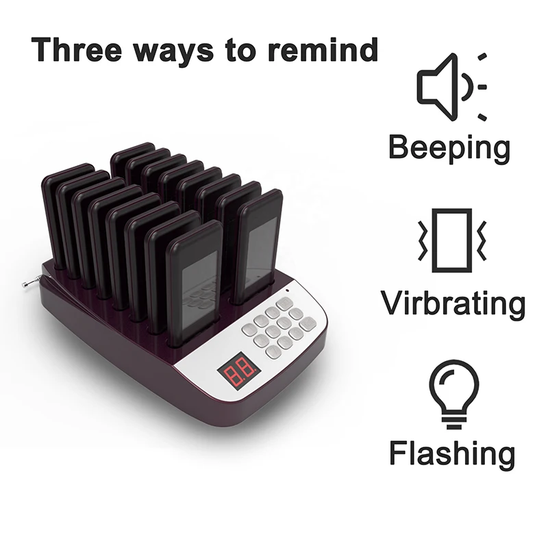 Waterproof 16-Coaster Wireless Pager System for Restaurants Customizable Buzzer for Food Truck Cafe or Bar